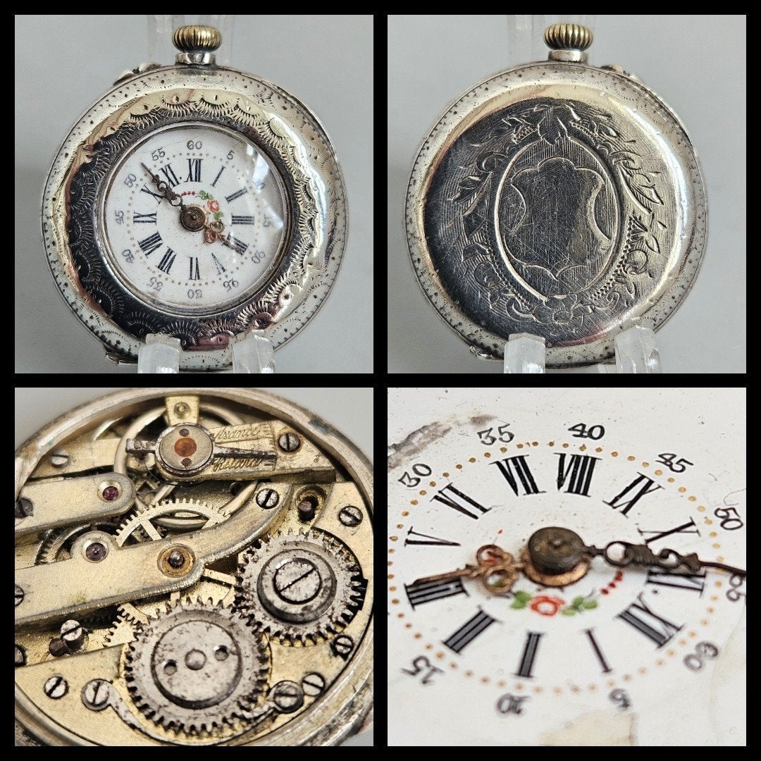 Antiek zilver,  dames zakhorloge voor de liefhebber, Antiek en Kunst, Ophalen of Verzenden, Zilver