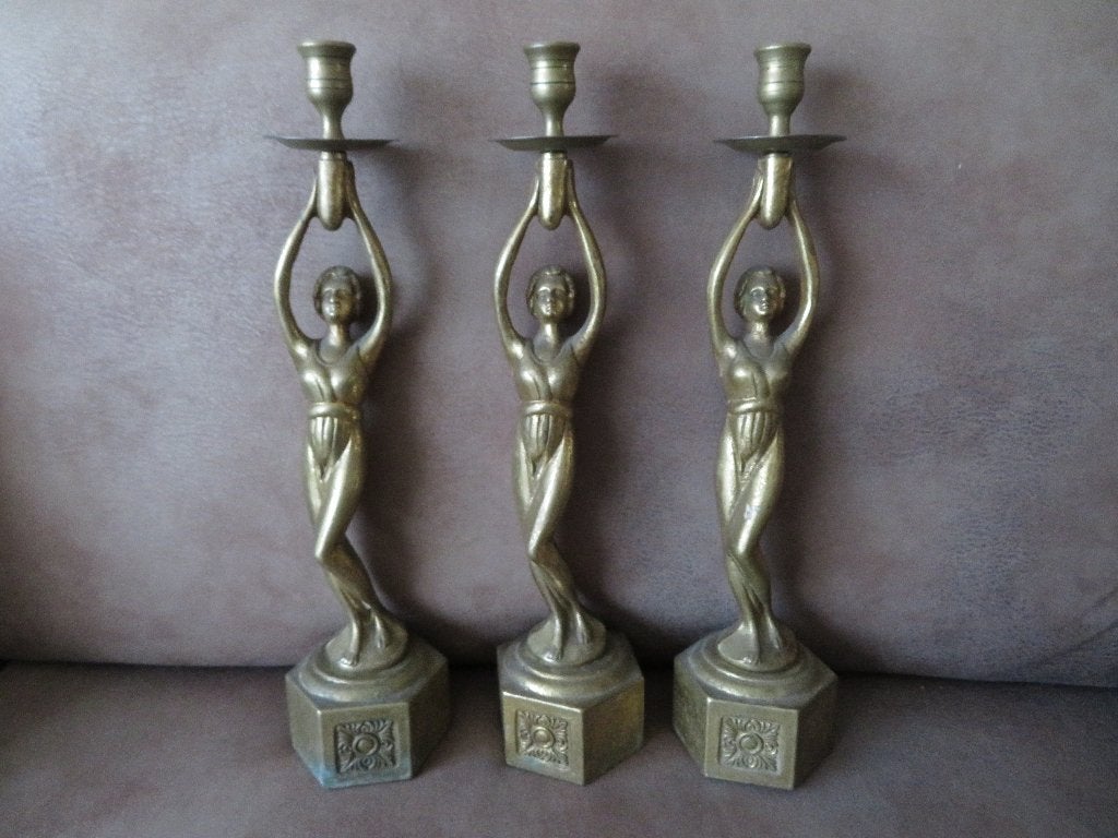 Unieke antieke art nouveau kandelaars, Ophalen of Verzenden, Koper of Brons