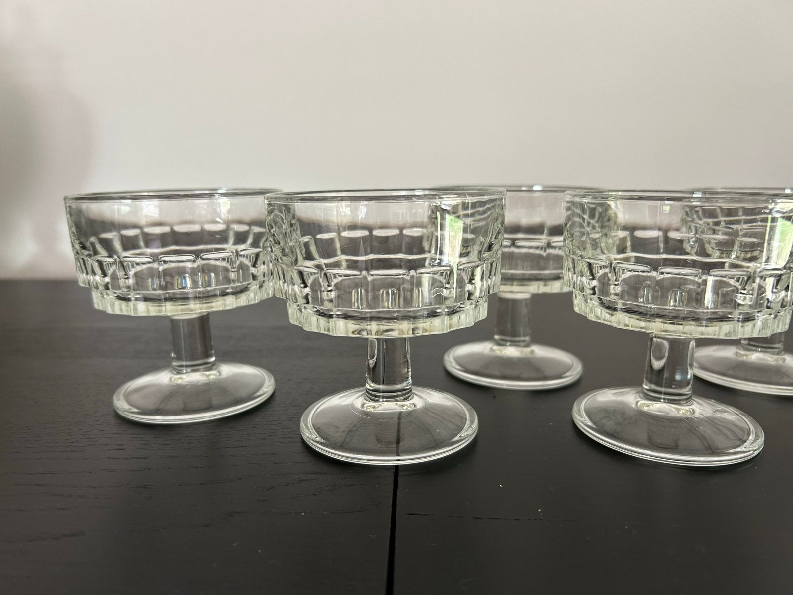 Set van 6 vintage Italiaanse glazen coupes - Retro blokpatro, Antiek en Kunst, Ophalen of Verzenden