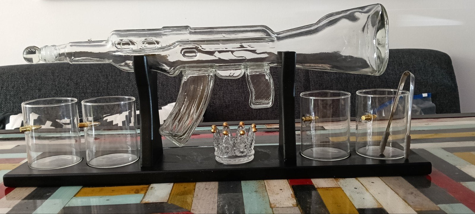Whiskey Karaf AK47 met Glazen en Accessoires, Overige typen, Ophalen, Zo goed als nieuw, Glas