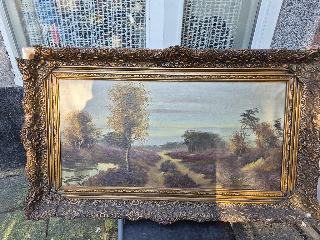 Olieverf Schilderij, klassiek, Heide Landschap J.V. Vliet, Antiek en Kunst, Kunst | Schilderijen | Klassiek, Ophalen