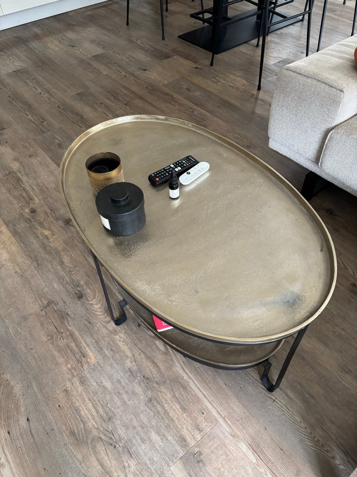 Salontafel brons/messing look, 96x60x45 cm, Ophalen, Gebruikt, 50 tot 100 cm, Metaal