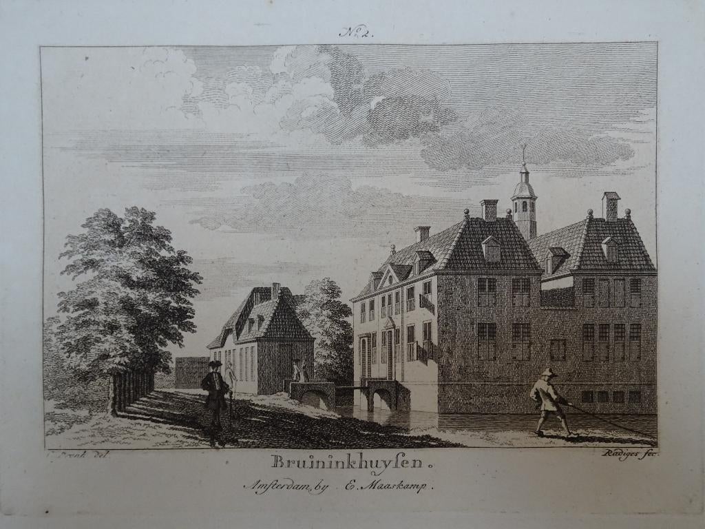 Ets kasteel Bruininkhuysen Huize Nobelaer Etten A. Radigues, Verzenden, Architectuur, Gravure, Origineel