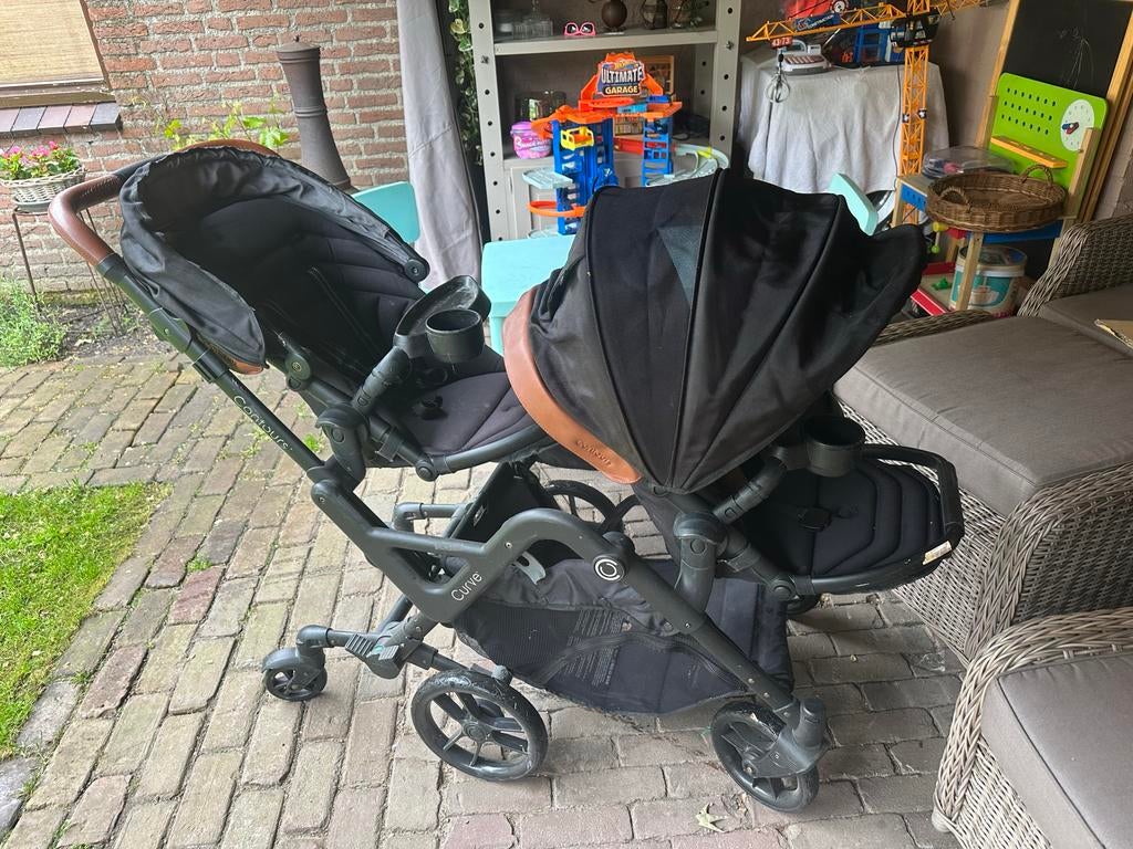 Contour Curve Duowagen - Zwart met bruine accenten, Kinderen en Baby's, Tweelingen en Meerlingen, Ophalen of Verzenden, Zo goed als nieuw