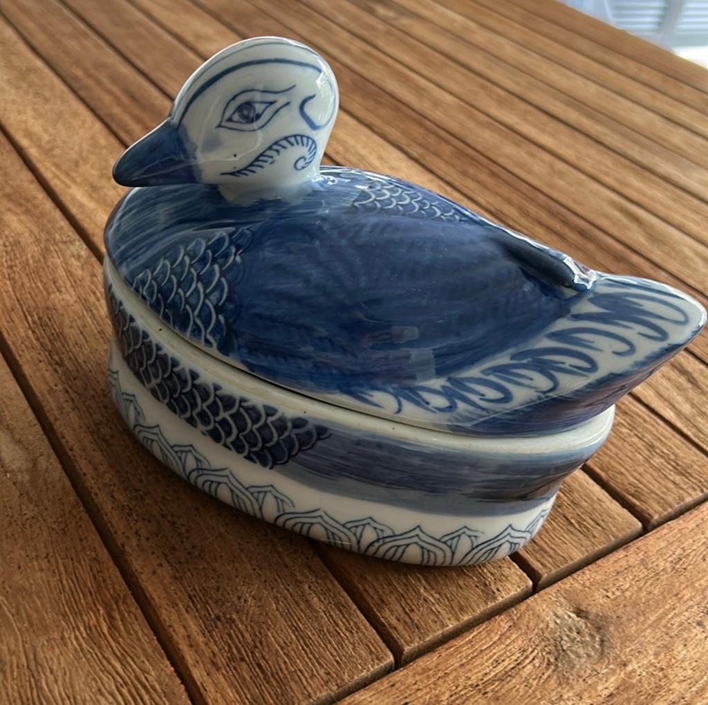 Vintage blauw witte porseleinen eenden terrine, Antiek en Kunst, Ophalen of Verzenden