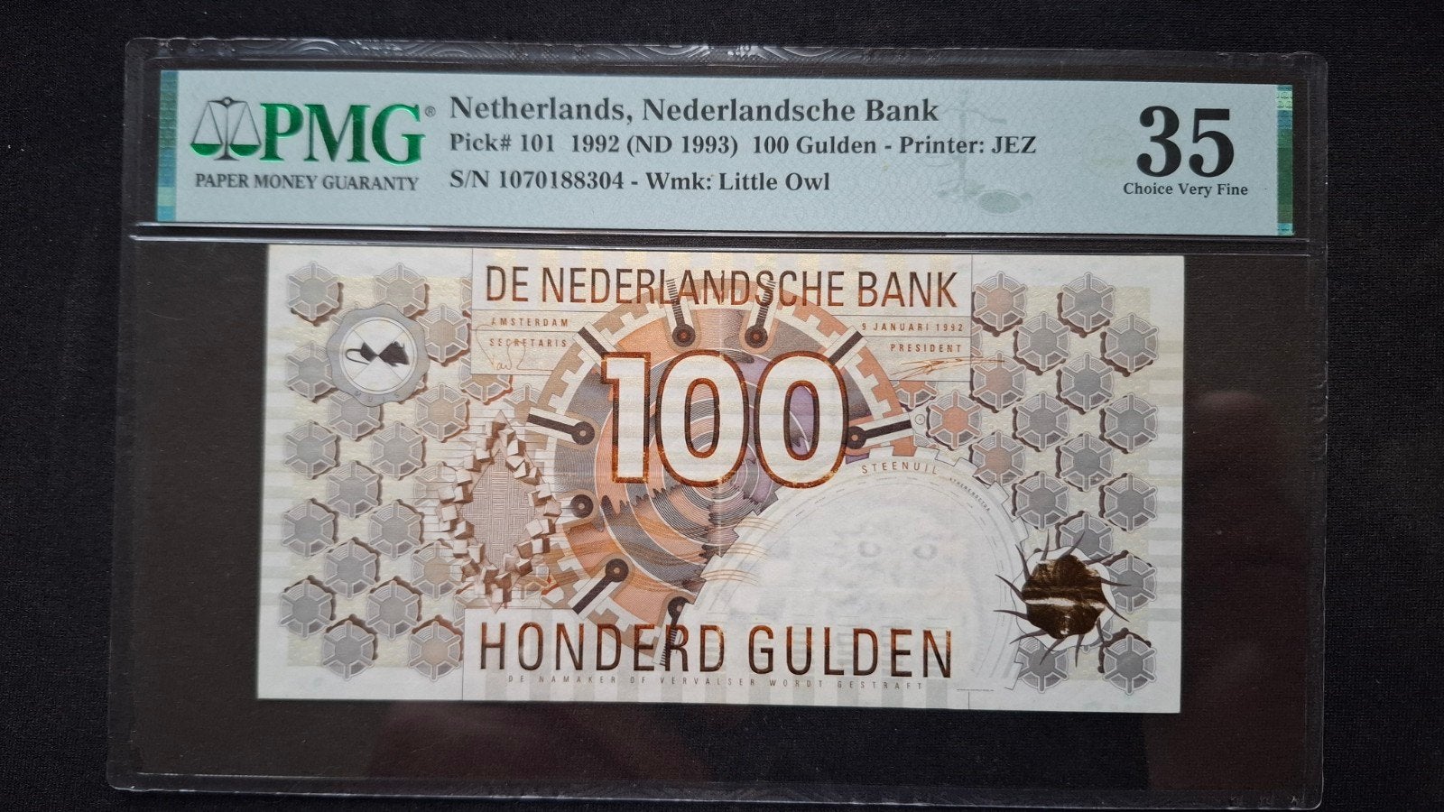 100 Gulden Steenuil 1992 PMG 35 Choice Very Fine, Ophalen of Verzenden, 100 gulden, Los biljet