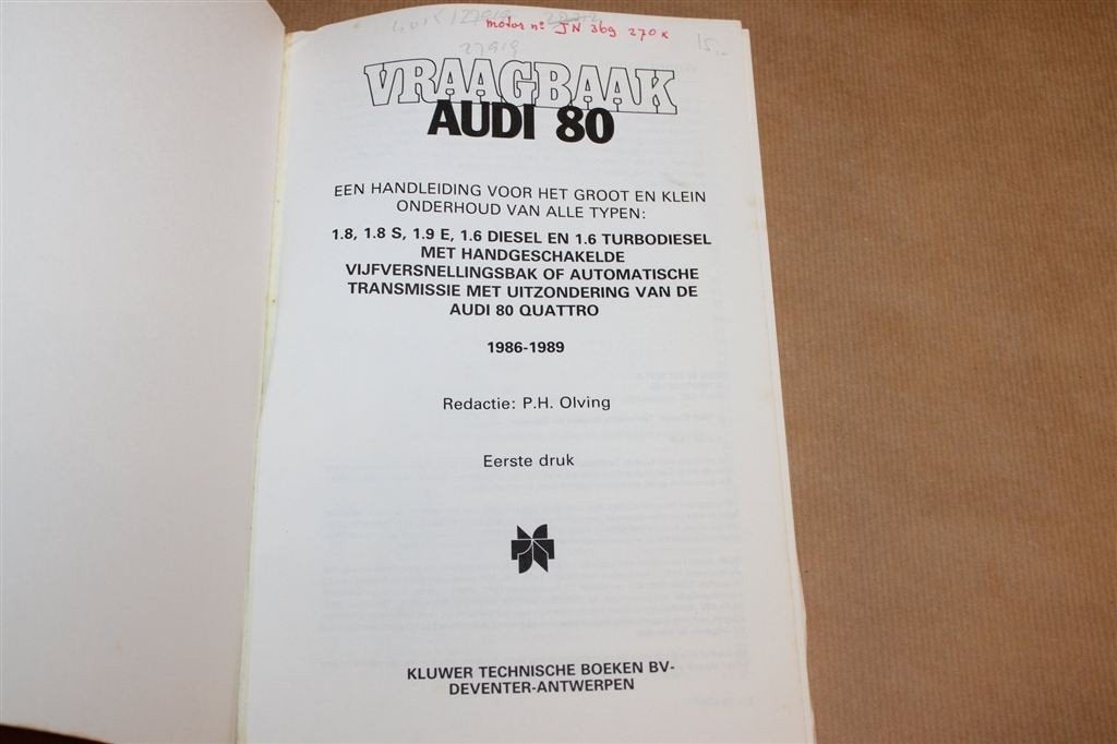 Vraagbaak Audi 80 — Autohandleiding 1986-1989, Auto diversen, Handleidingen en Instructieboekjes, Ophalen of Verzenden