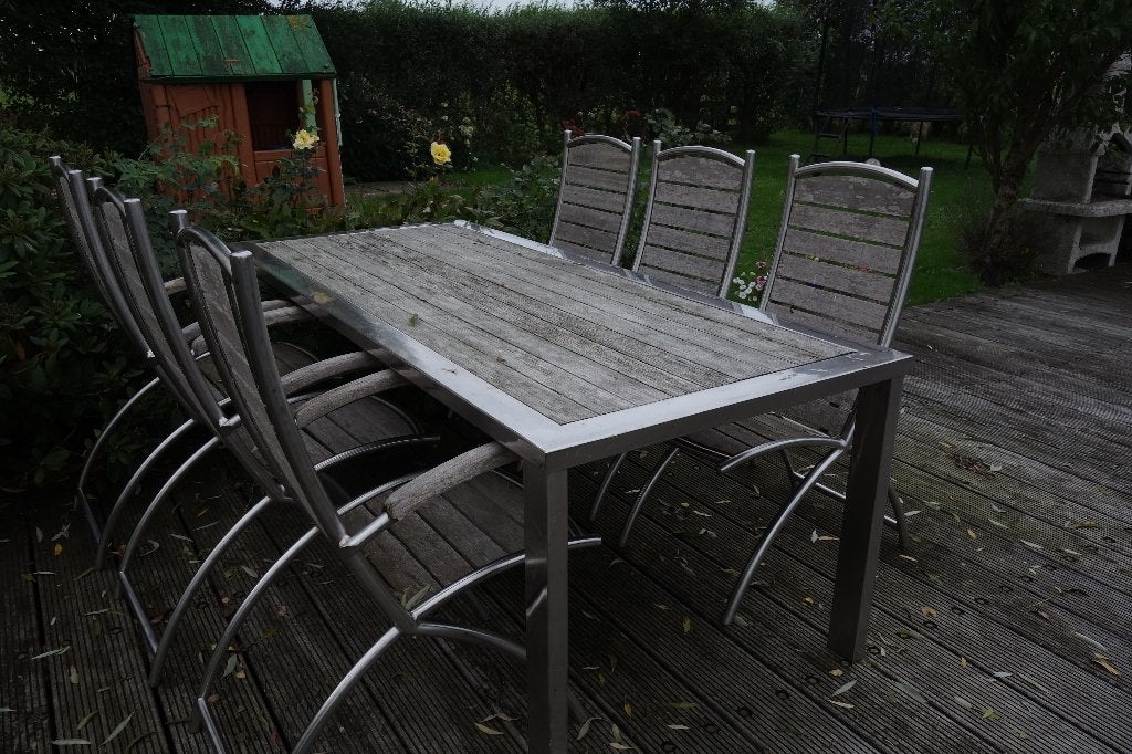 tuintafel met stoelen, Ophalen, Gebruikt, Rechthoekig, Teakhout