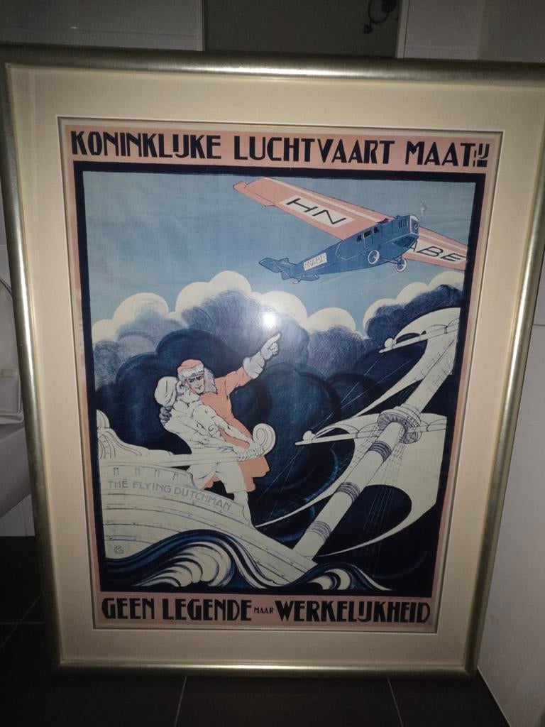 1969 vintage KLM 'KLM' Plaat 95 x 122 cm, Met lijst, Ophalen of Verzenden, A1 t/m A3, Overige onderwerpen