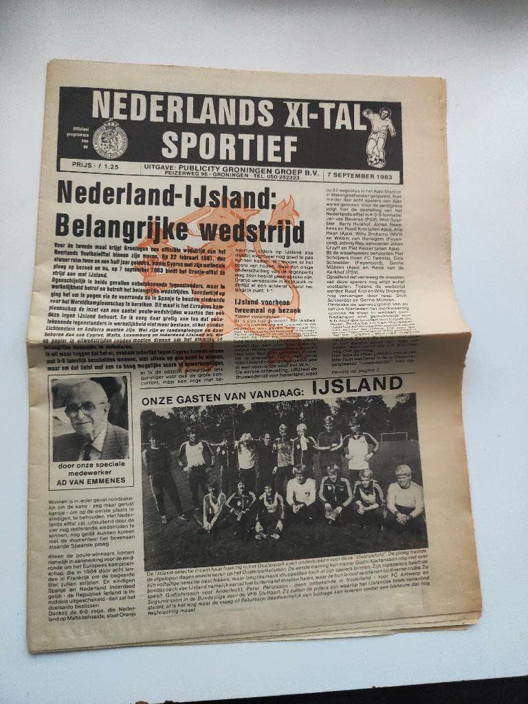 Nederland - IJsland officieel programma krant 7-9-1983, Verzenden, Gebruikt, Overige binnenlandse clubs, Overige typen