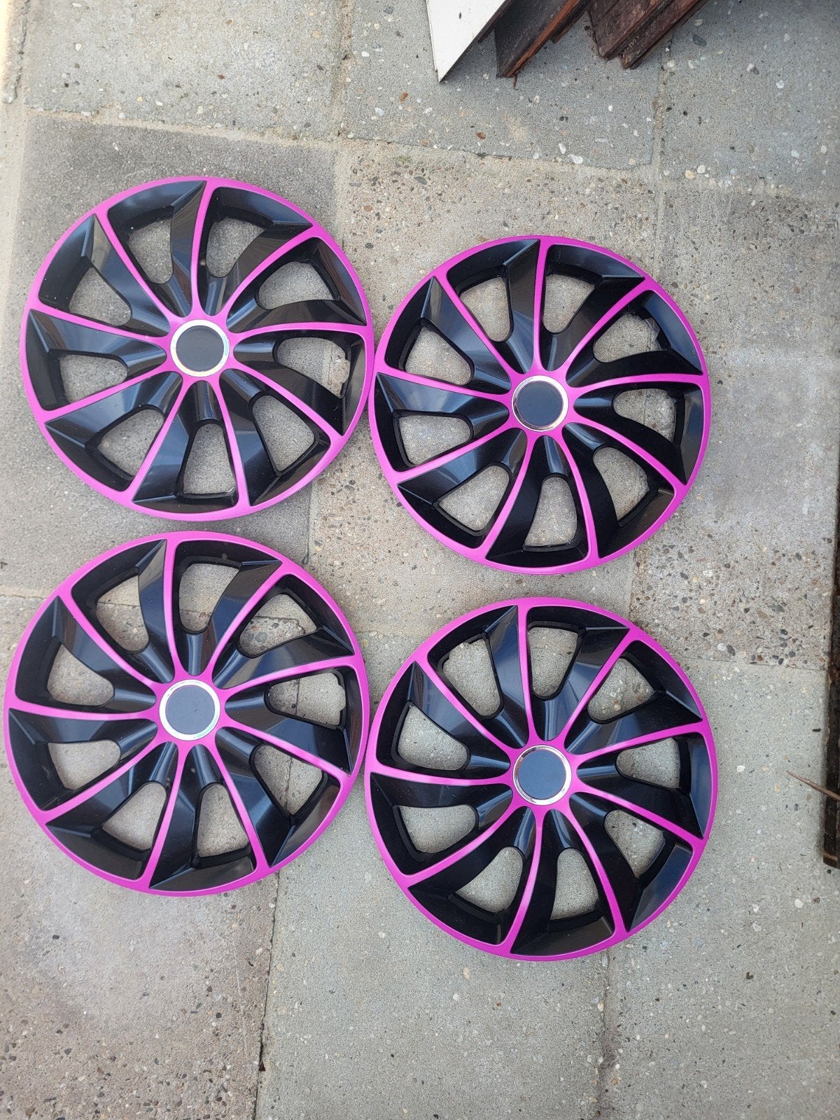 Wieldoppen 15 inch zwart/roze - Set van 4, Ophalen of Verzenden, Gebruikt