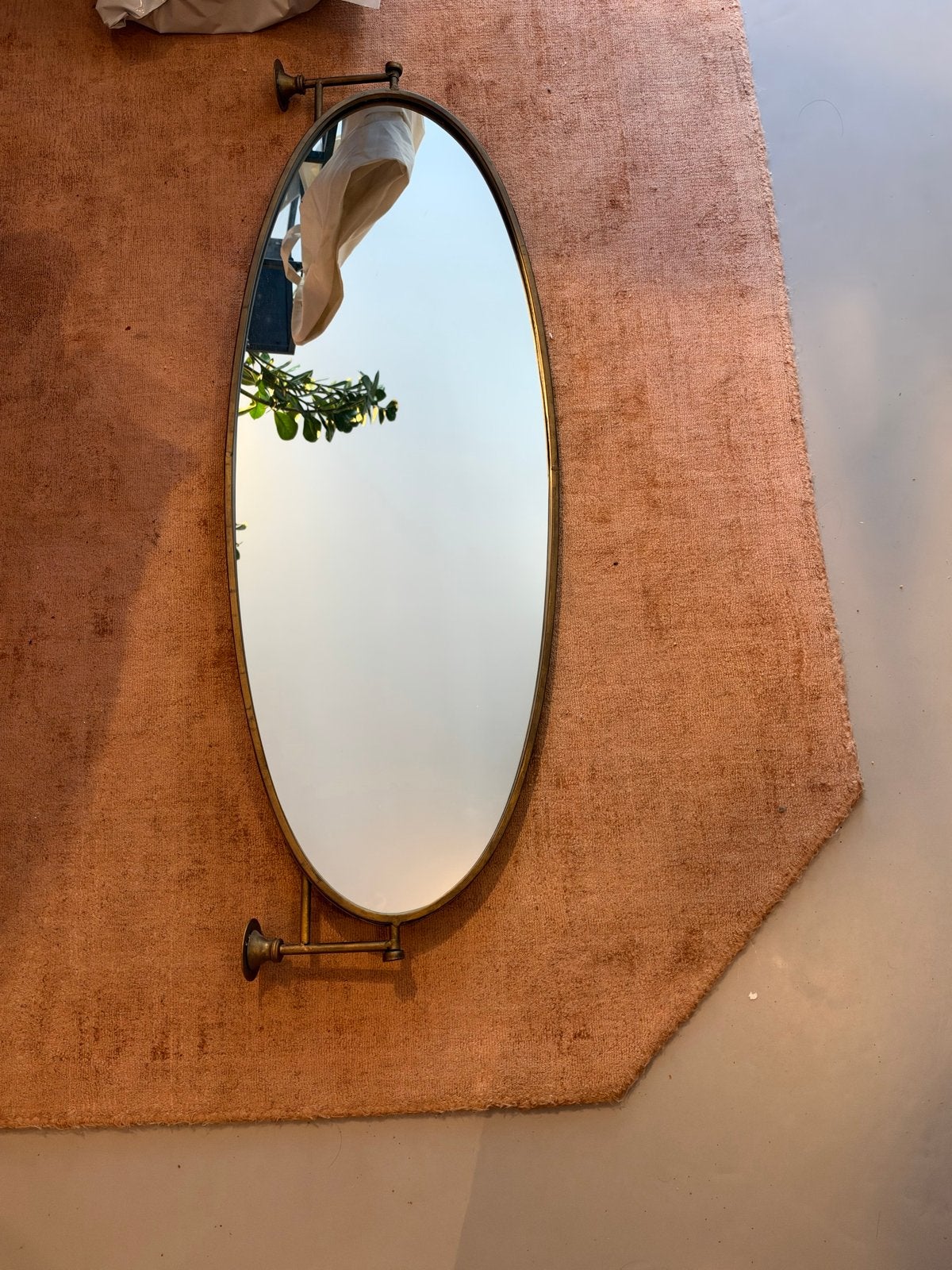 Bronzen kantelbare wandspiegel - 100cm lang, Ophalen, Zo goed als nieuw, Ovaal, 100 tot 150 cm