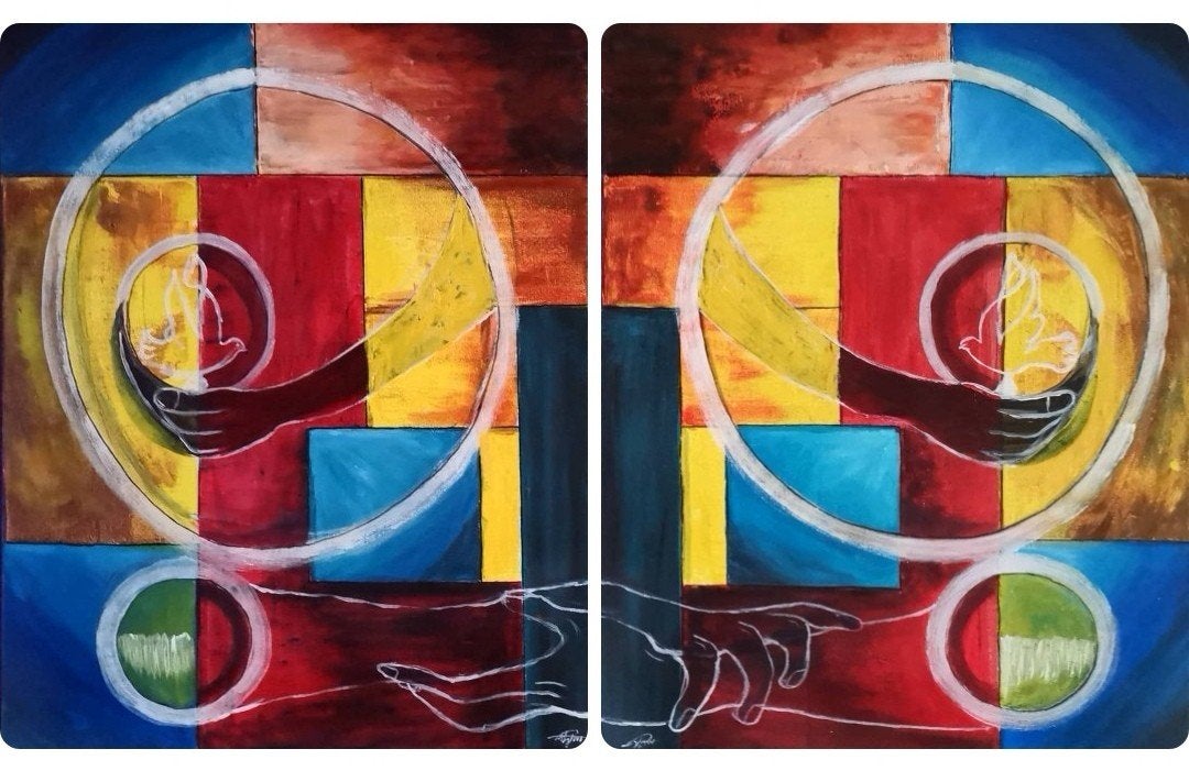 Abstract portret vrouw en man, Ophalen of Verzenden