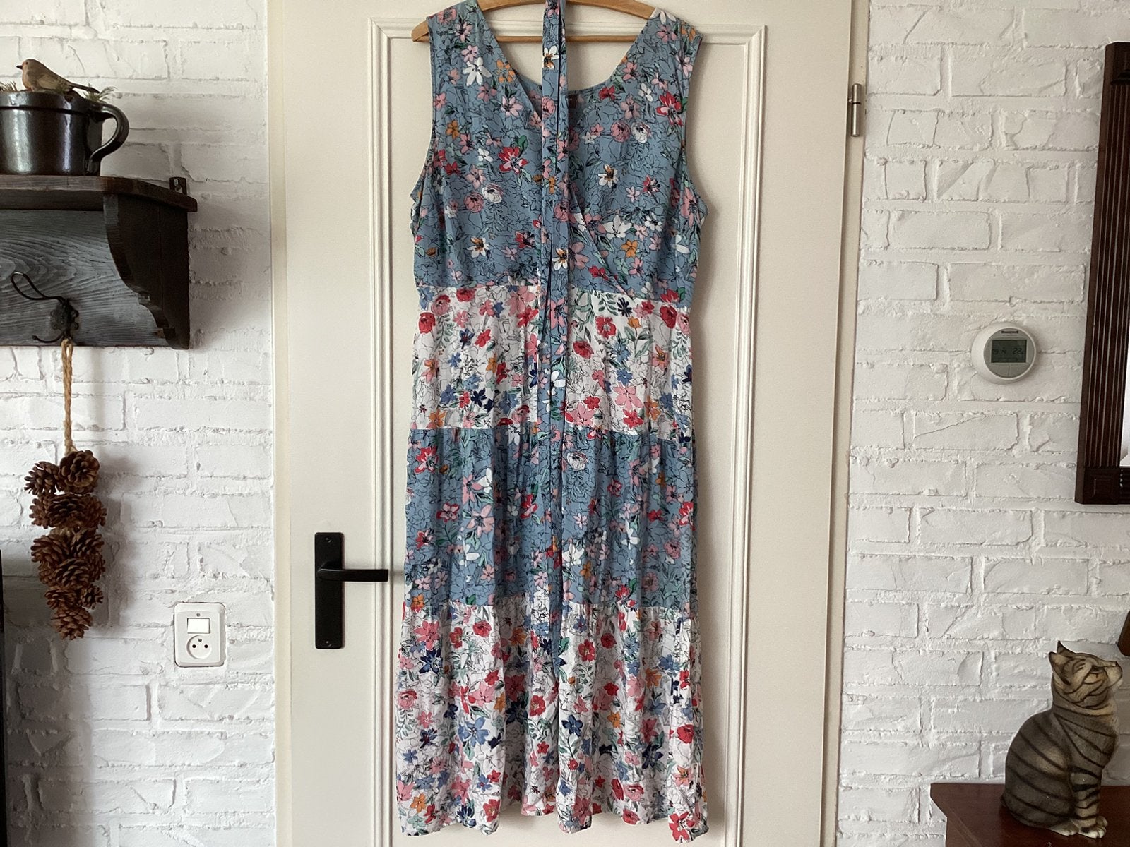 Lange jurk Fit & Flaire van Yessica maat 46 (bloemen), Blauw, Maat 46/48 (XL) of groter, Ophalen of Verzenden, Zo goed als nieuw