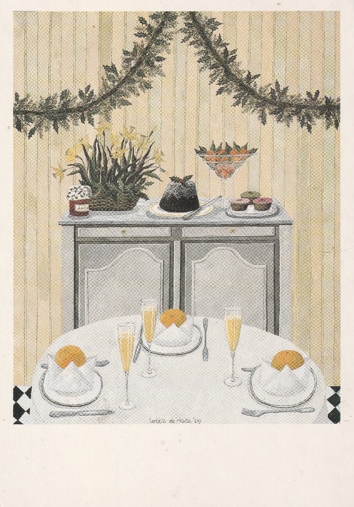 Kaart Laetitia de Haas - Feestelijk gedekte tafel, Ophalen of Verzenden, 1980 tot heden, Gelopen, Feest(dag)