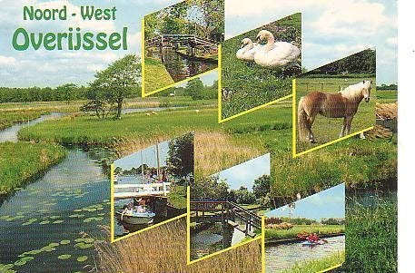 Ansichtkaart 	Noord-West Overijsel	7-luik	Paarden	Zwanen, Verzenden, 1980 tot heden, Gelopen, Overijssel