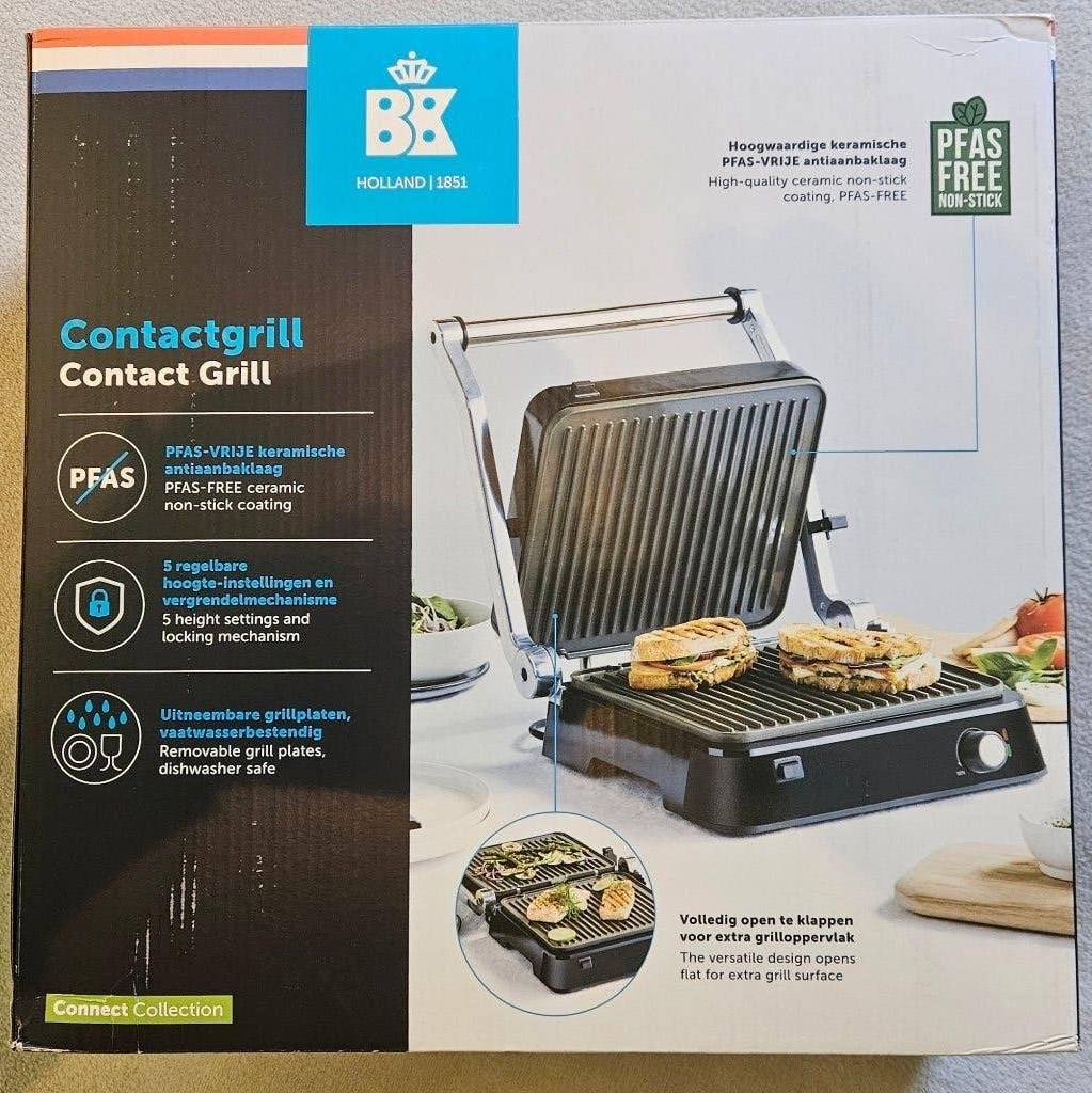 Contact-Grill, merk = BK, Nieuw niet gebruikt., Ophalen of Verzenden, Uitneembare platen, Nieuw