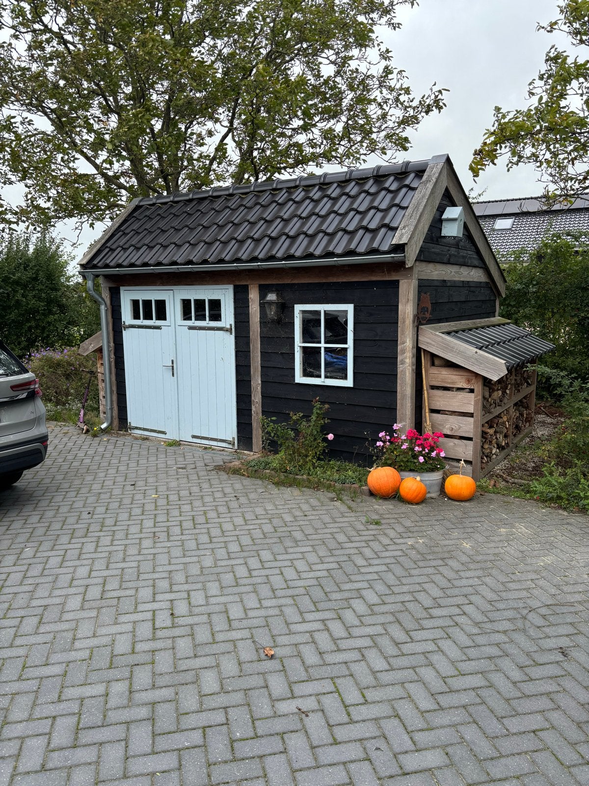 Mooie douglas schuur 4,50x3,45 met dakpannen. Zeer goed., Tuin en Terras, Ophalen, 200 tot 400 cm, 250 tot 500 cm, Schuur