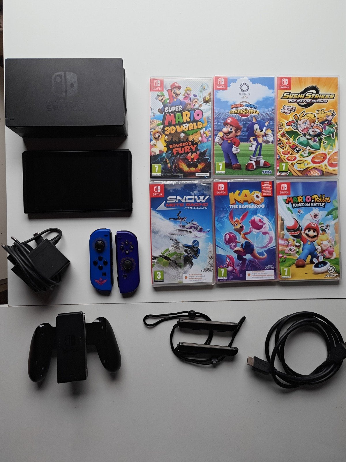 Nintendo Switch + 6 games (3× Mario) - Complete set, Met games, Met 2 controllers, Ophalen of Verzenden, Zo goed als nieuw
