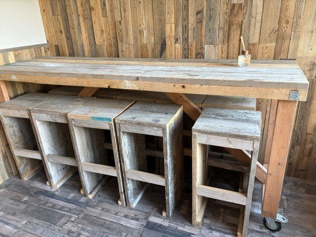 Houten bar-tafel met 10 stoelen, Gebruikt, 200 cm of meer, Vijf personen of meer, Rechthoekig