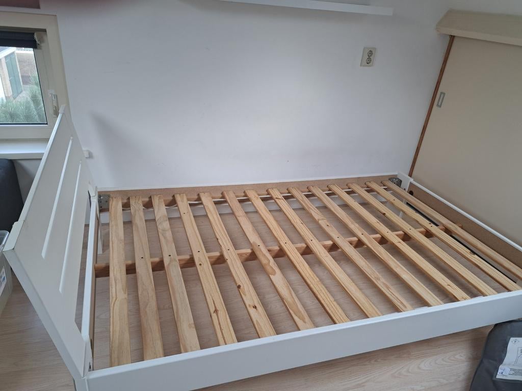 Bed twijfelaar  wit twijfelaar, Huis en Inrichting, Slaapkamer | Bedden, Ophalen, Gebruikt, Eenpersoons, Wit