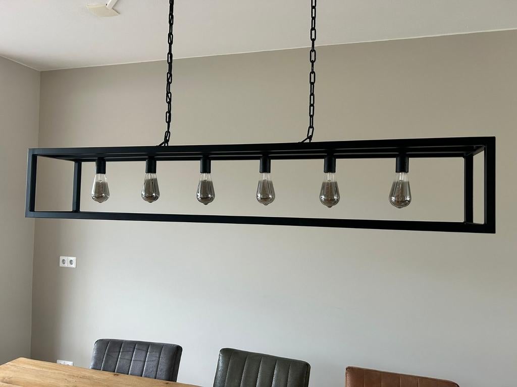 Stalen zwarte hanglamp! Met 6x E27 fitting. Incl lampen, Huis en Inrichting, Ophalen, Metaal