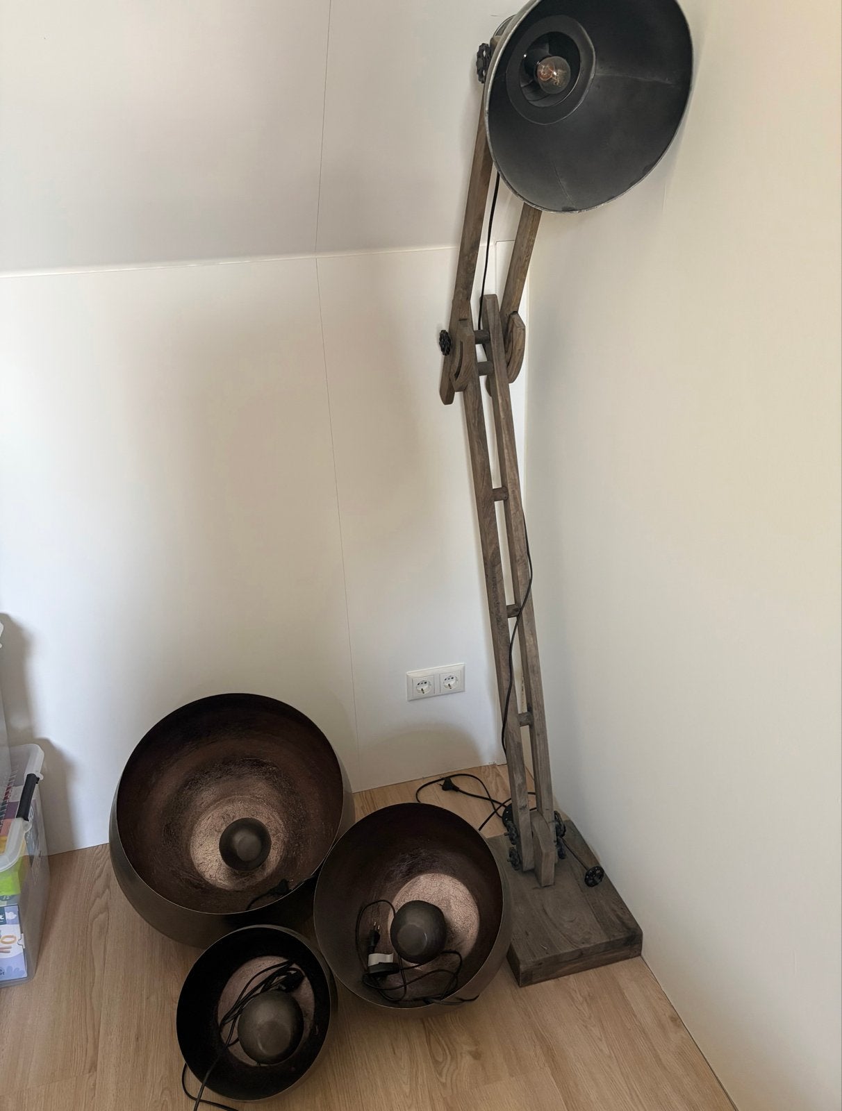 Industriële vloerlampen, Gebruikt, 150 tot 200 cm, Hout, E27 (groot)