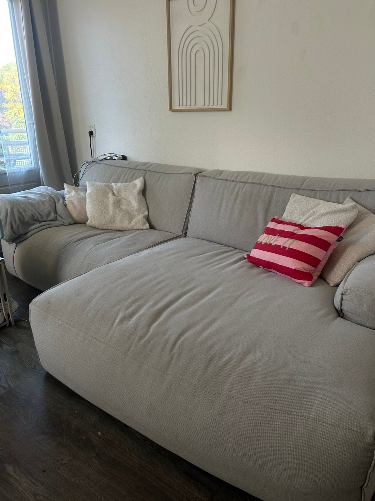 Licht beige bank, Huis en Inrichting, Banken | Bankstellen, Ophalen, Gebruikt, Vierpersoons of meer, 200 tot 250 cm
