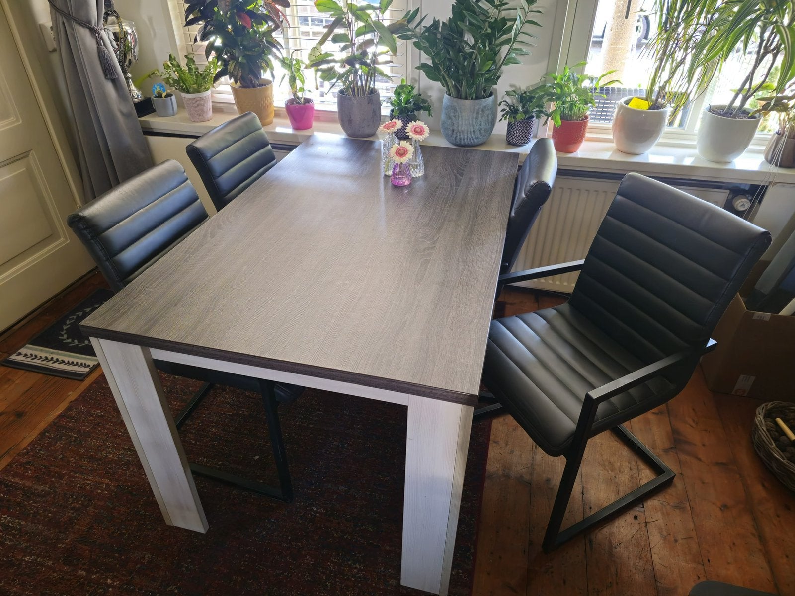 Eetkamer tafel en stoelen, Ophalen, Gebruikt, 100 tot 150 cm, 50 tot 100 cm