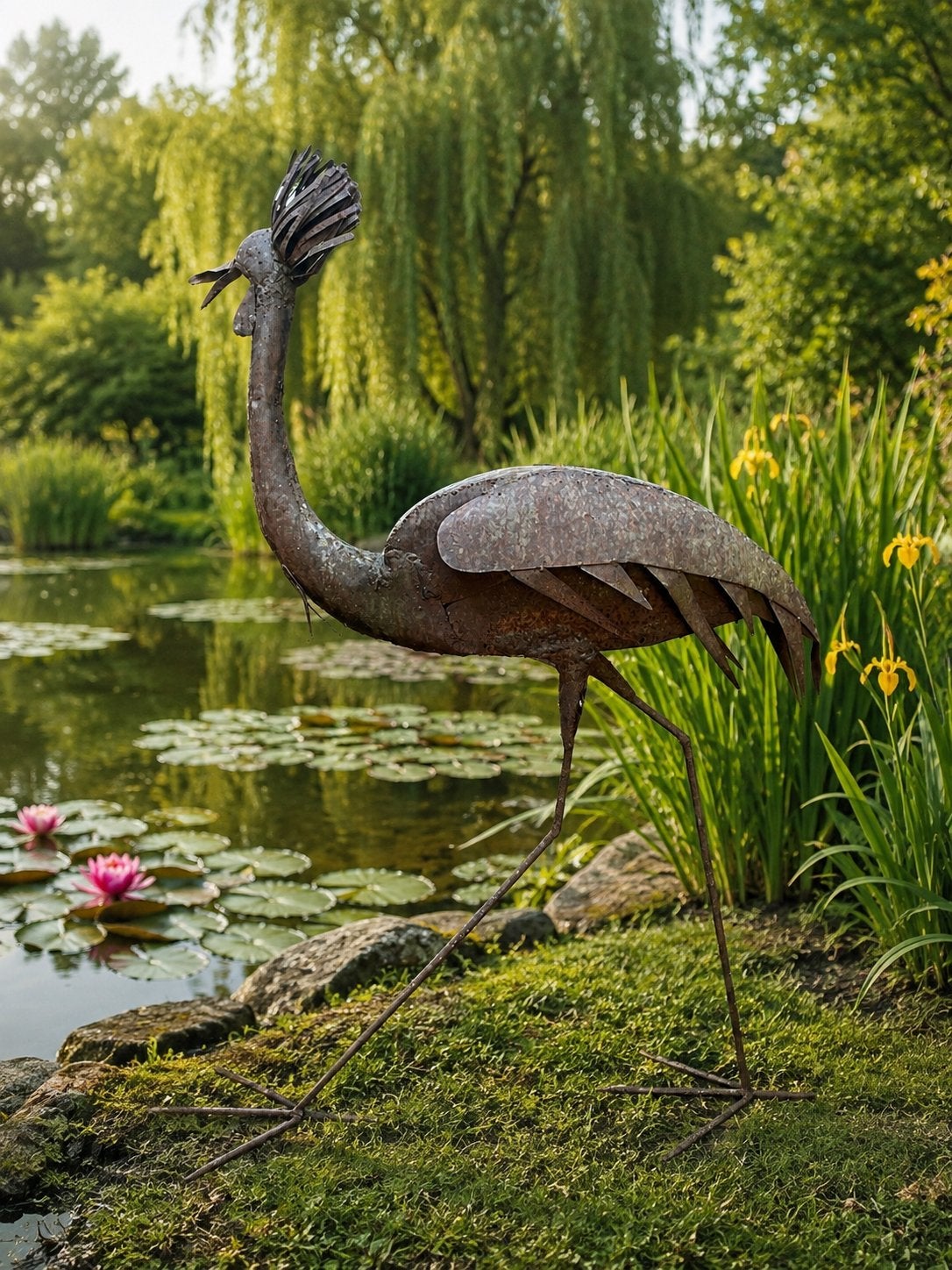 Grote metalen reiger - 110 cm hoog, tuindecoratie, Ophalen, Gebruikt, Metaal, Dierenbeeld