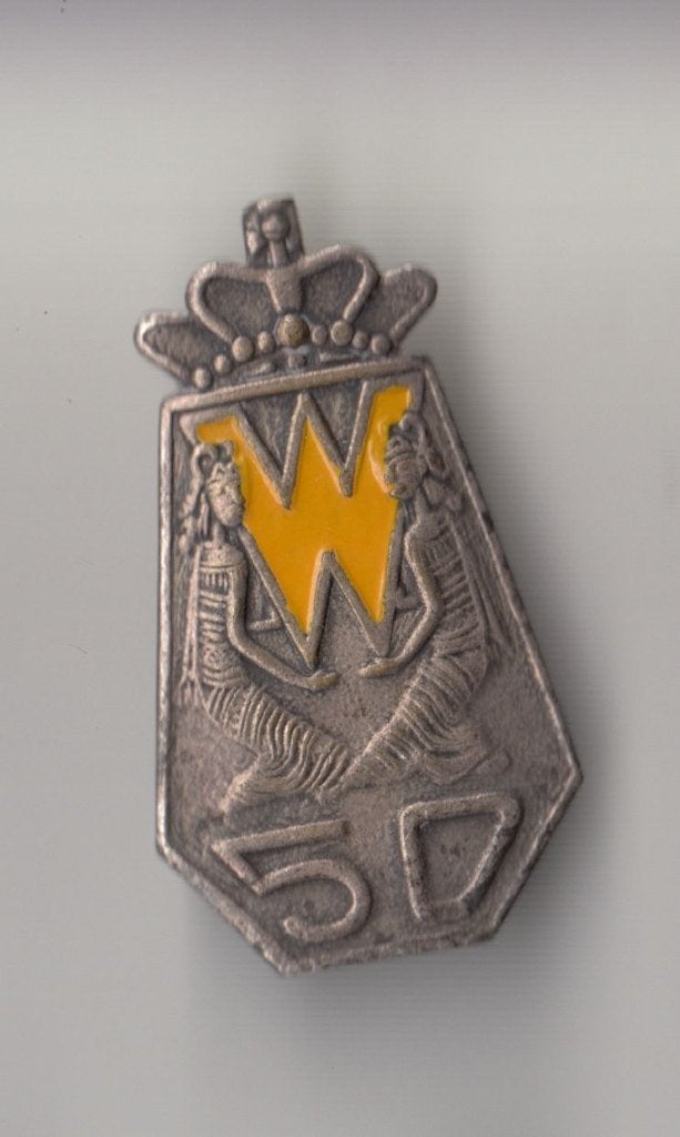 Koningin Wilhelmina 1948 Indonesië 50 jaar broche, Gebruikt, Niet vindbaar, Niet vindbaar, Speldje of Pin