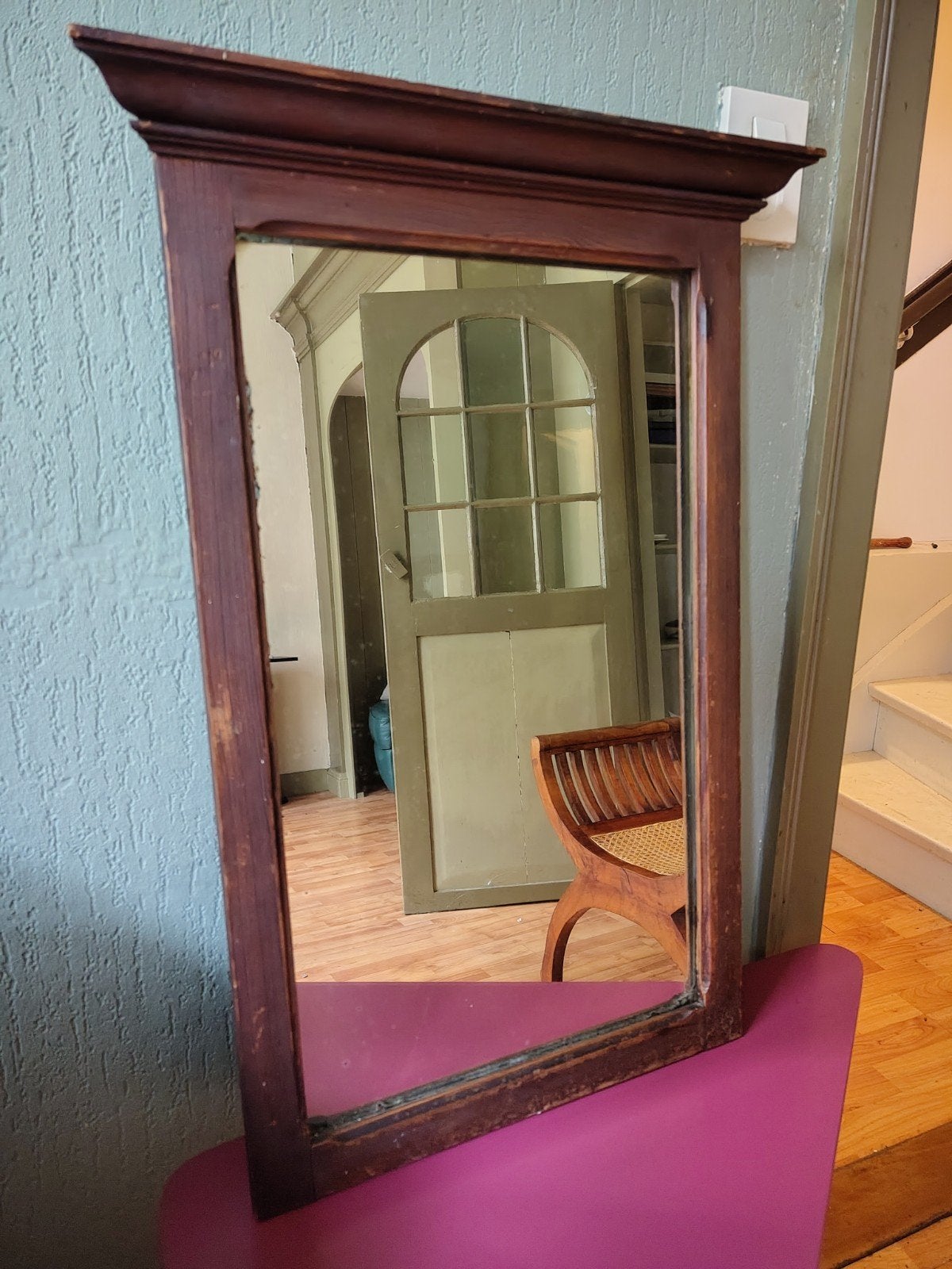Vintage spiegel met houten lijst / rand, Antiek en Kunst, Ophalen of Verzenden, Rechthoekig, Minder dan 50 cm