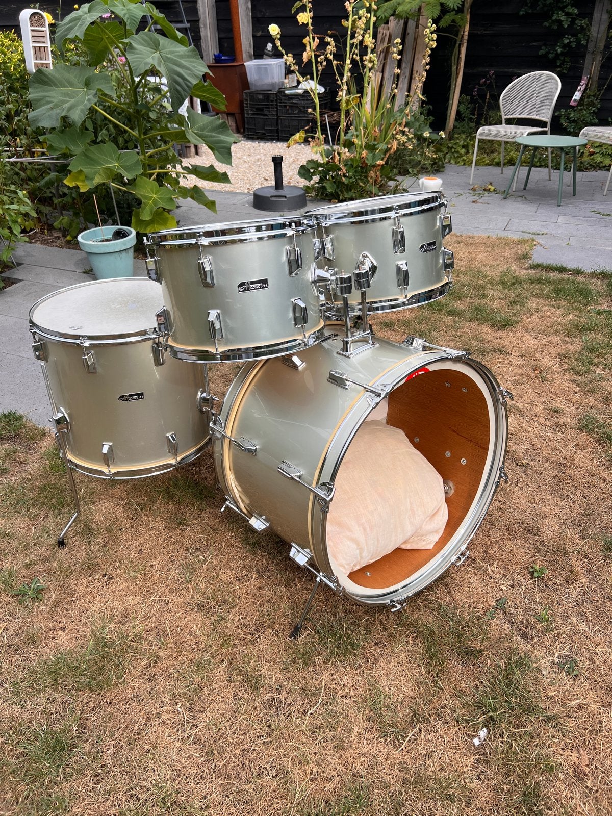 Jaren 70 Pearl Maxwin Shellset Champagne kleur, Muziek en Instrumenten, Drumstellen en Slagwerk, Ophalen, Gebruikt, Pearl