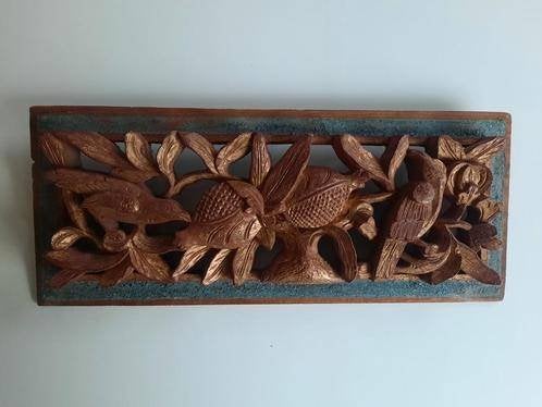 Aziatisch handgesneden houten paneeltje, Ophalen of Verzenden