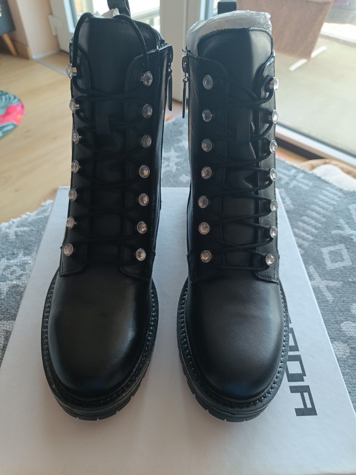 NIEUW Luxe zwarte leren veterboots Prima Moda, maat 40, echt, Kleding | Dames, Hoge laarzen, Verzenden, Zwart, Nieuw