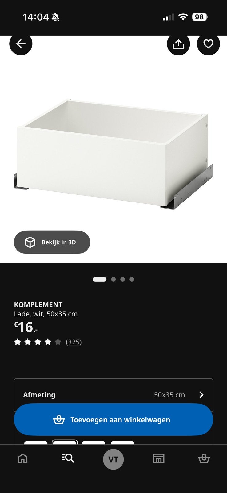 Komplement lade, Ophalen, 50 tot 100 cm, Zo goed als nieuw, Minder dan 100 cm