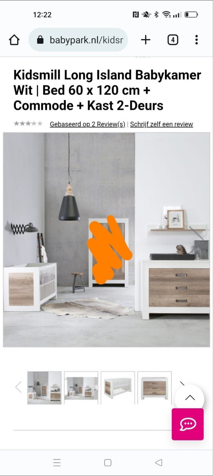 Kidsmill Long Island Ledikant + Commode, Ophalen, Zo goed als nieuw, Overige typen