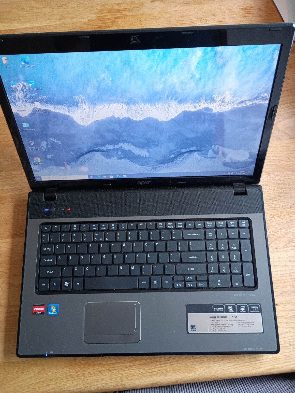 Acer Aspire 7551 - 110GB SSD - Windows 10, Ophalen, Gebruikt, 15 inch, SSD
