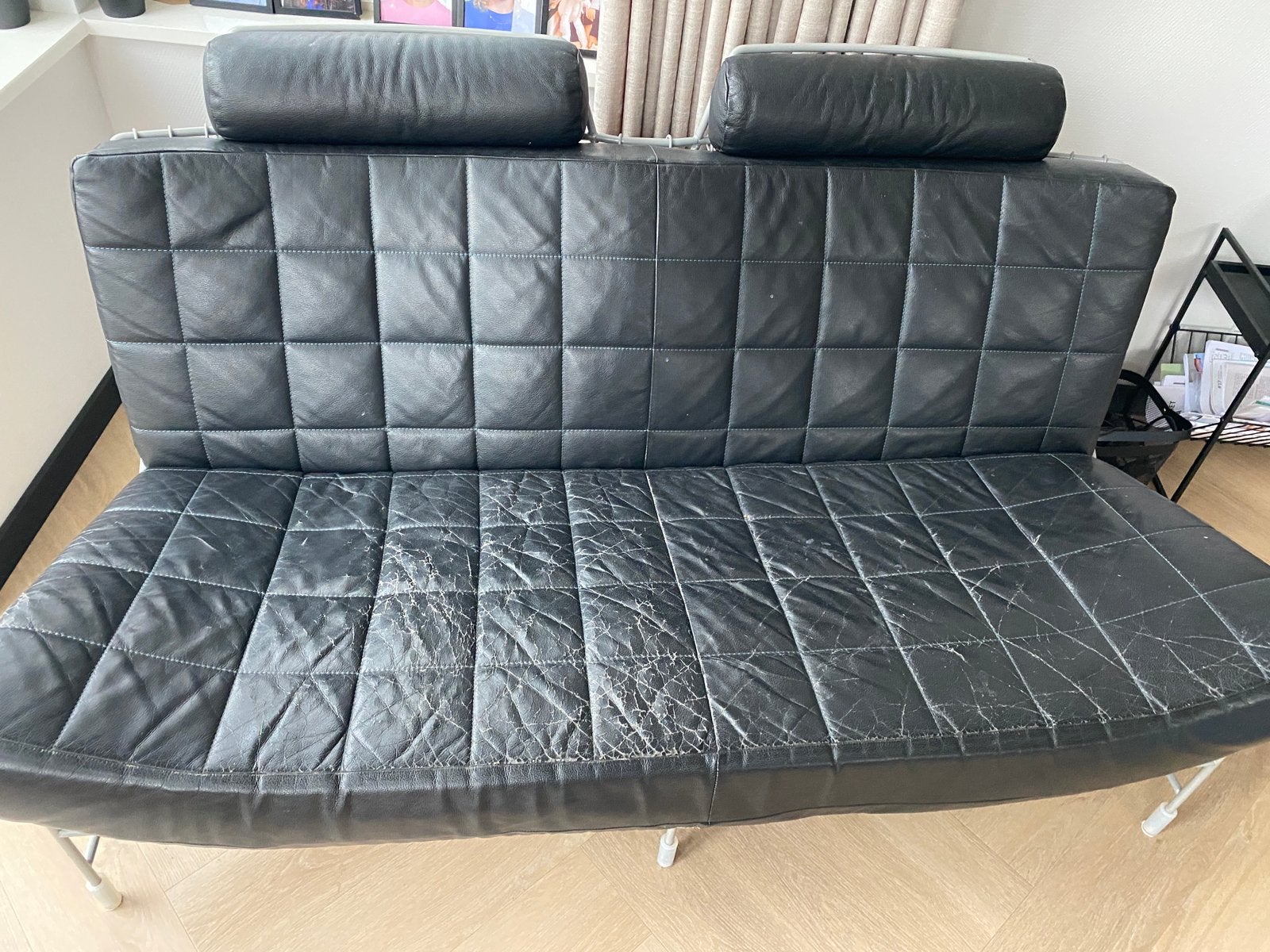 Leolux volare bank 2 zits met poef, Ophalen, Gebruikt, Tweepersoons, Leer