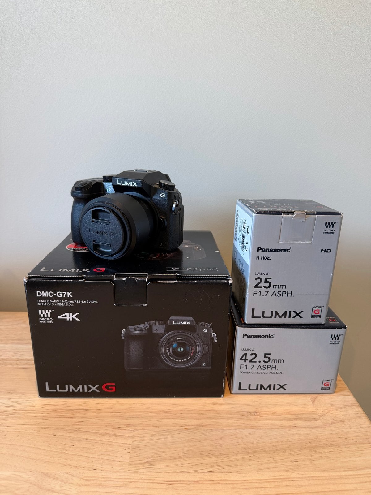 Panasonic G7 met 2 lenzen, Rode Videomic Go en accessoires, Ophalen, Gebruikt, Panasonic, Geheugenkaart