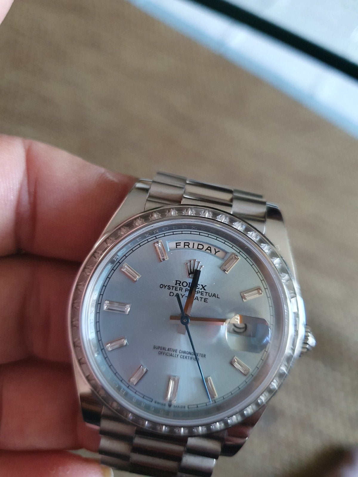 40mm Daydate zgan diamant op bezel en op markers, Ophalen, Staal, Polshorloge, Zo goed als nieuw