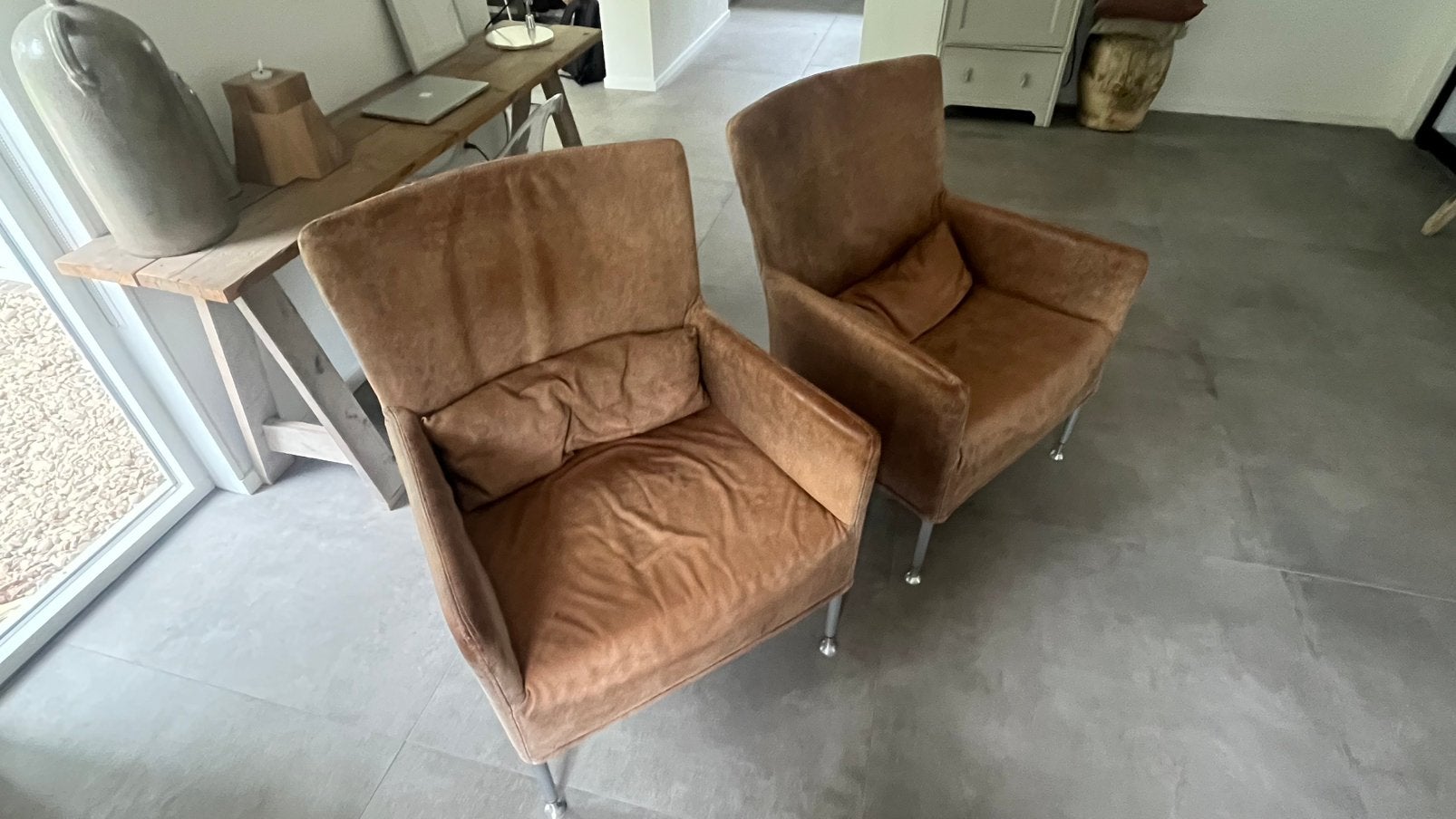 Twee mooie leren fauteuils, Montis stijl, Ophalen, Zo goed als nieuw, 75 tot 100 cm, 50 tot 75 cm