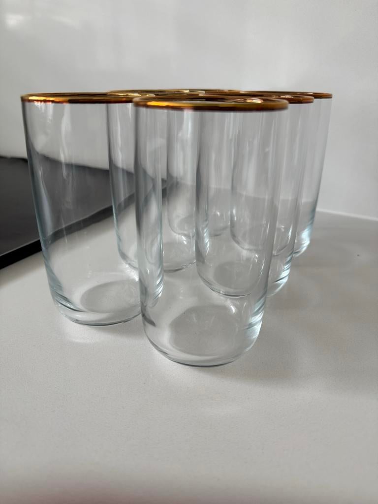 Set van 6 glazen met gouden rand, Ophalen, Glas of Glazen, Overige stijlen, Glas