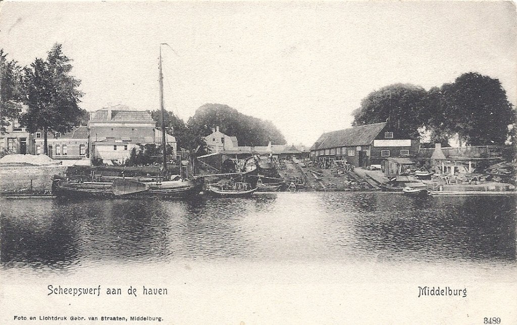Middelburg Scheepswerf aan de haven met boten (oud), Verzenden, Voor 1920, Ongelopen, Zeeland