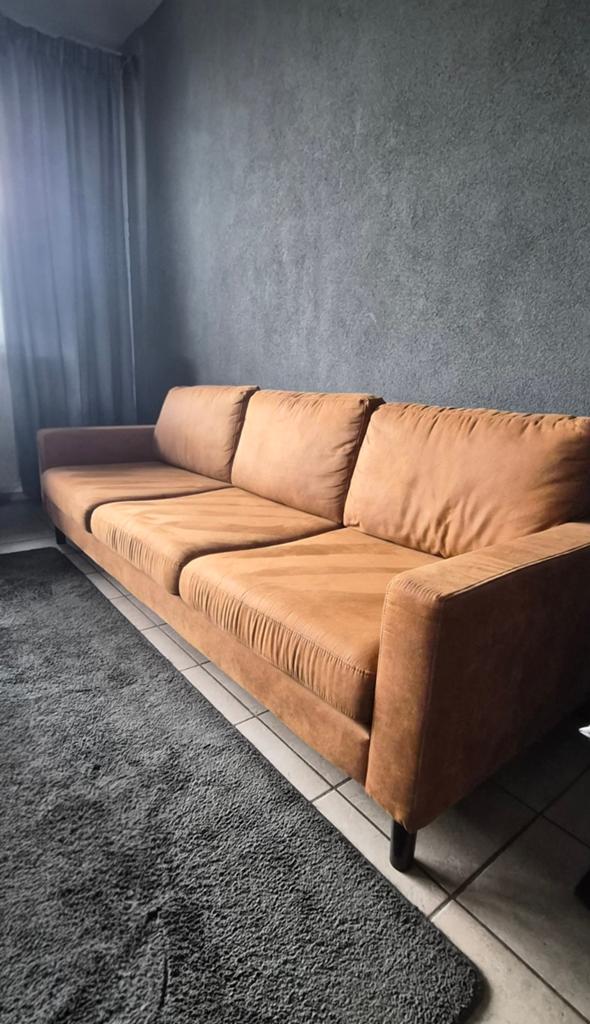 Cognac 3-zits bank - 242x91cm - In goede staat, Ophalen, Gebruikt, Driepersoons, 75 tot 100 cm