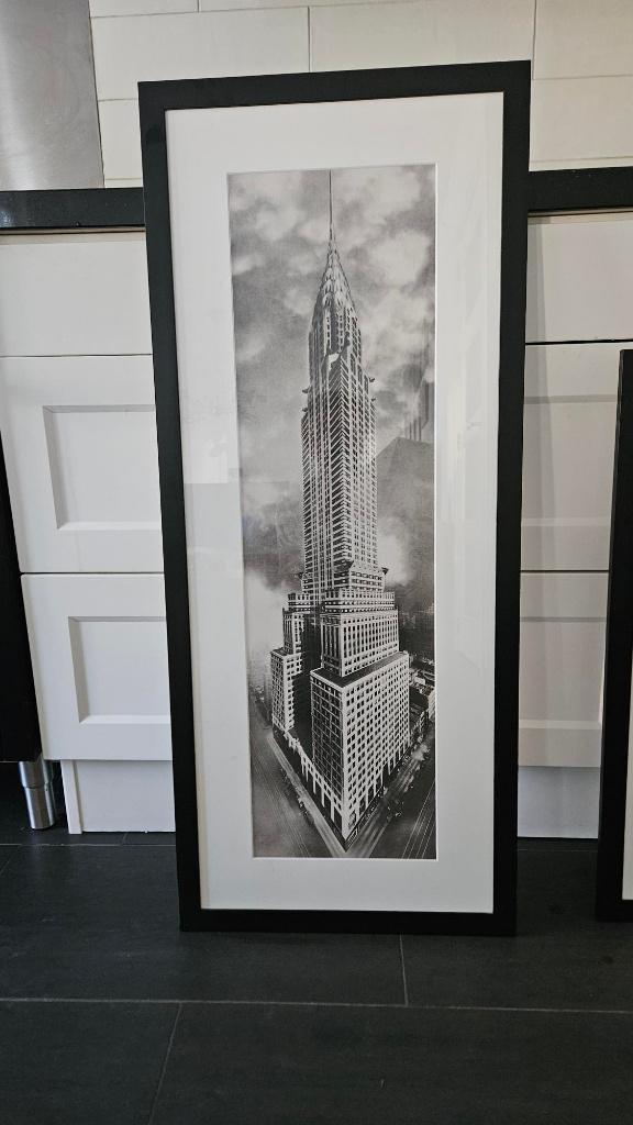 Foto van Empire State Building in zwart/wit met zwarte lijst, Ophalen, Zo goed als nieuw, Minder dan 50 cm, Print