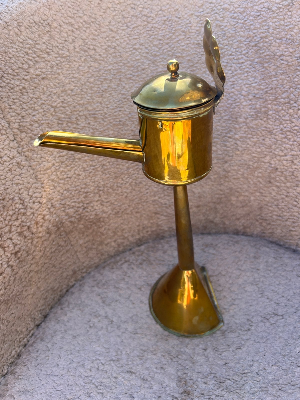 Antieke koperen olielamp (snotneus), Antiek en Kunst, Ophalen of Verzenden, Koper