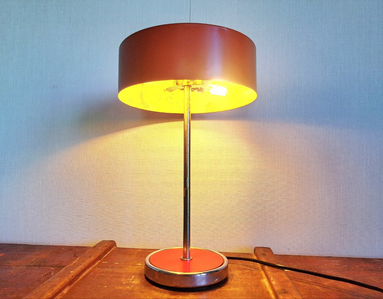 Space Age Bureaulamp Jaren '70 - Rood Metaal - Italië, Ophalen of Verzenden