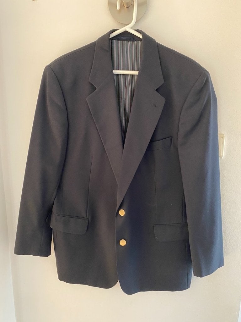 Vintage donkerblauwe wollen heren blazer maat 26, Maat 52/54 (L), Blauw, Pelger, Ophalen of Verzenden