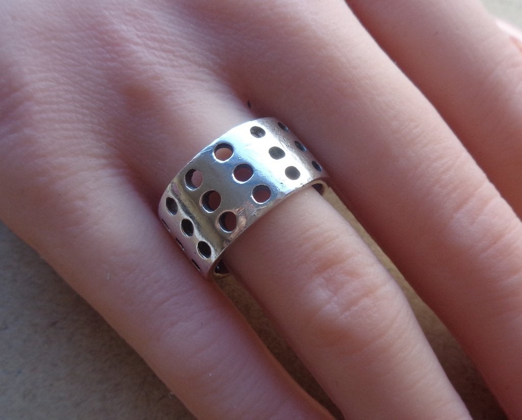 zilveren stoere brede ring [1008], 18 tot 19, Verzenden, Zo goed als nieuw, Dame